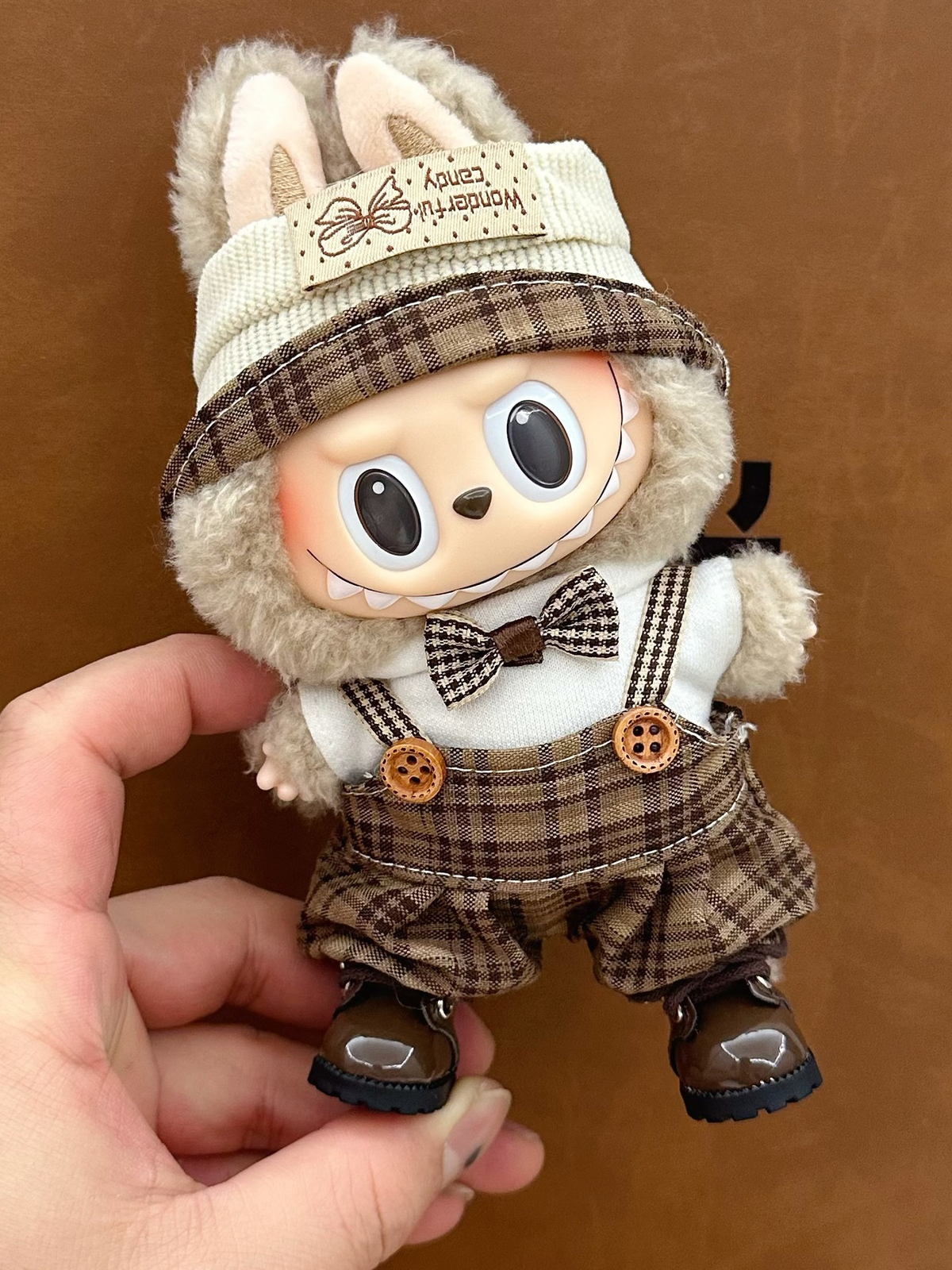 LABUBU Clothes Brown White Overalls Outfit