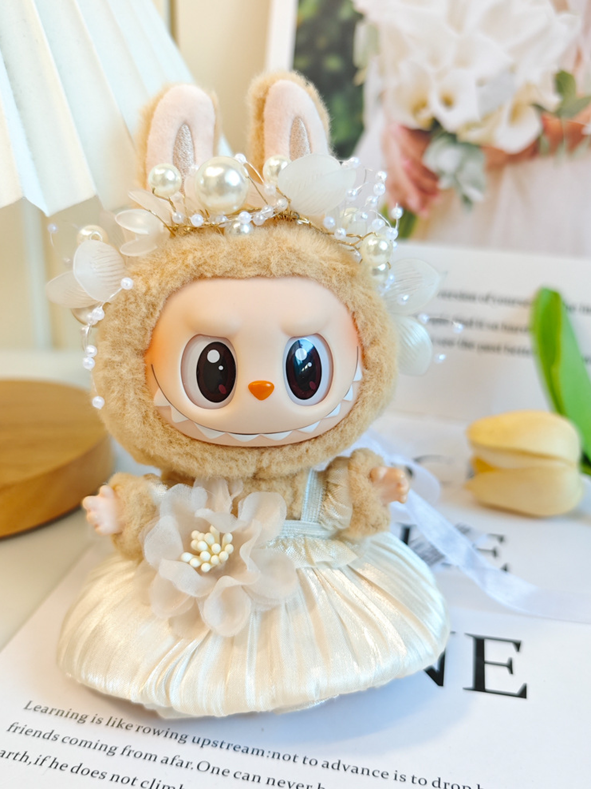 LABUBU Clothes Wedding Champagne Dress Pearls Outfit